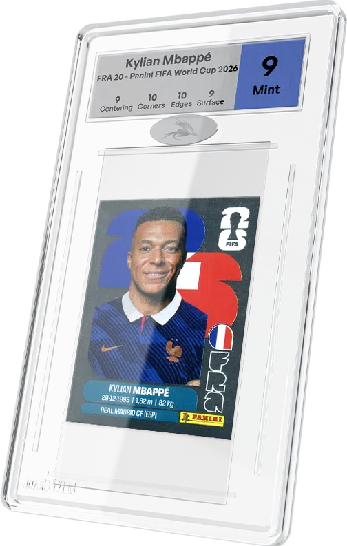 Sticker Kylian Mbappé Silver Panini World Cup 2026 gradé par MTG Grade